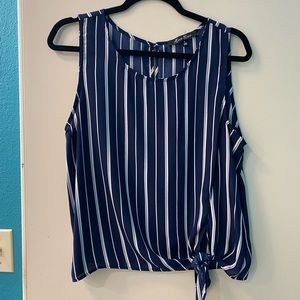 Striped Navy Tie Detail Blouse